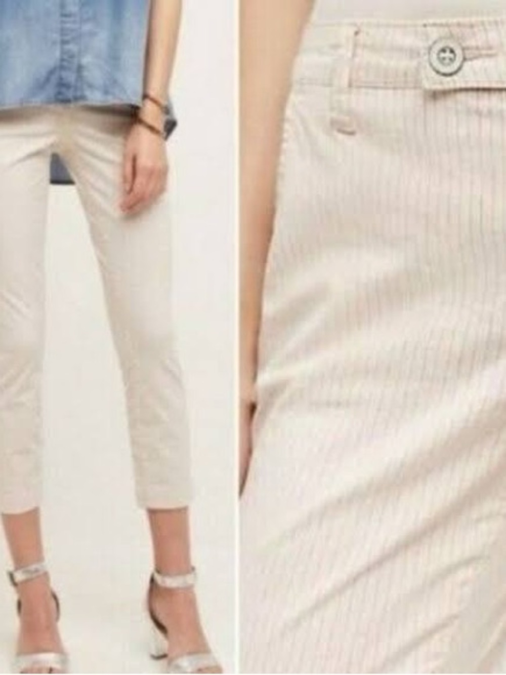 Anthropologie Pilcro Striped Ankle Pants Cropped Cream Pink Summer Lightweight
